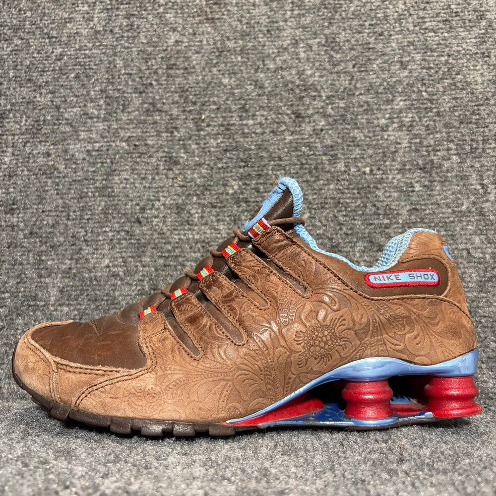 Nike Shox Womens Size 9 Brown Leather Floral Laser Cut Embossed Running Shoes